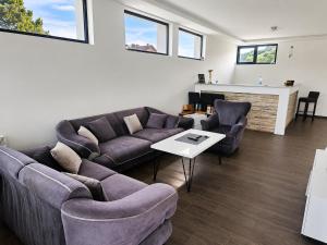 a living room with a couch and chairs and a table at Apartmani Stevanović in Zvornik
