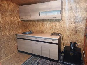 a kitchen with a sink and a counter top at Lind Guest House in Haapsalu