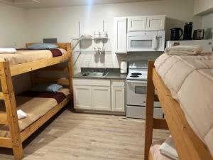 a small kitchen with two bunk beds in a room at Pond Studio Apartments in Seward