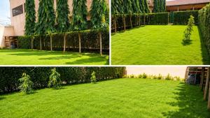 four pictures of a yard with grass and a hedge at JONARIC Residence - Luxury Villa in Lomé in Azyagbang