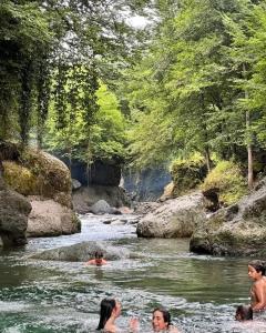 a group of people swimming in a river at Altın Vadi Konaklama in Fındıklı