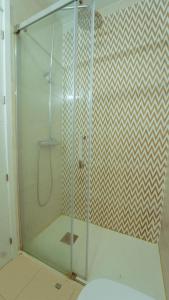 a shower with a glass door in a bathroom at Bonito y acogedor apartamento pleno centro junto Catedral in Granada