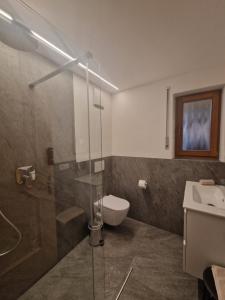 a bathroom with a shower and a toilet and a sink at Alpinchalet Ortler in Solda +53 photos