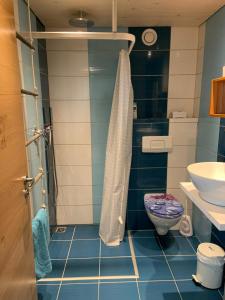 a bathroom with a toilet and a sink at Nuwach in Sauges