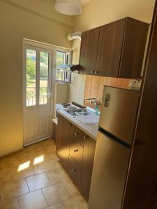 a kitchen with a refrigerator and a sink at PERDIKI STUDIOS in Kokkino Nero