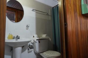 a bathroom with a toilet and a sink at Tortugas Brews B&B in Bocas Town +82 photos