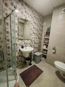 a bathroom with a sink and a shower and a toilet at Apartman Tufna in Užice +33 photos