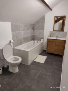 a bathroom with a tub and a toilet and a sink at L'appartement à la ferme in Béthune +7 photos