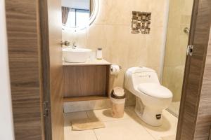 a bathroom with a toilet and a sink at Plaza Lobos in Puerto Baquerizo Moreno