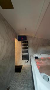 a bedroom with a bed and a tv on a wall at Sauna spa in Rouen +19 photos