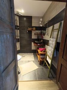 a bathroom with a sink and a toilet in a room at La suite mahradja in Quimper