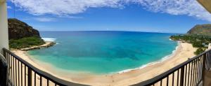 a view of the beach from a balcony at Oceanfront Corner Unit , Hawaiian Princess in Waianae +25 photos