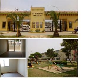 two pictures of a building with a playground at Torre in Carabayllo