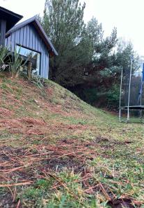 a house sitting on top of a grassy hill at cabaña wooden in San Martín de los Andes