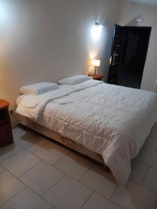 a bedroom with a large bed with white sheets at Aurum patagonia hotel in Lago Puelo