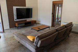 a living room with a couch and a flat screen tv at Villa Royalstone in Donja Ralja