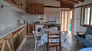 a kitchen with a table with a washing machine in it at Casa eclipse in Padilla de Abajo