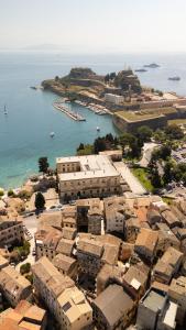 an aerial view of a city and the ocean at Nena's Volto, Campiello living in Corfu