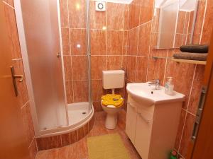a bathroom with a shower and a toilet and a sink at Apartments Fazanka 849 in Fažana +26 photos