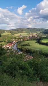an aerial view of a town and a river at Ferienwohnung Luka in Kaulsdorf
