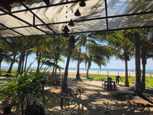 a view of the beach from a beach house with palm trees at Pasikuda Shalom Beach Villa in Kalkudah