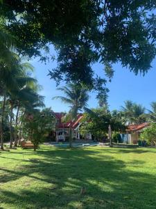 a house with palm trees in a park at Dumaguete Dive Center in Mojon +14 photos