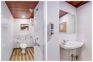 two pictures of a bathroom with a toilet and a sink at Hotel Garden Lodging And Boarding in Ulhāsnagar