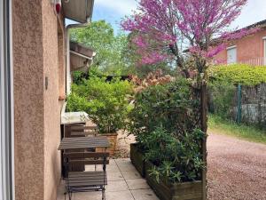 a patio with two chairs and a table and some plants at Tucaut in Toulouse