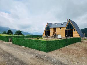 a house with a green hedge around it at Mountain View in Goderdzi +62 photos