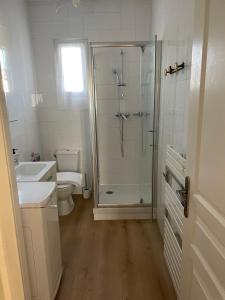 a bathroom with a shower and a toilet and a sink at Appartement in Arles