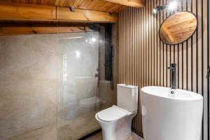 a bathroom with a toilet and a shower at OKU Country Loft in Monchique +25 photos