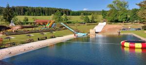 a water park with a slide and a raft in the water at Apartmán U Lípy Janovičky in Heřmánkovice