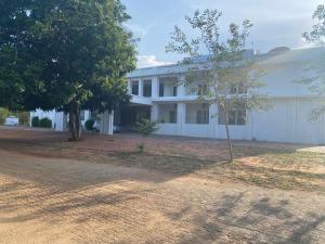 a white building with a tree in front of it at The King's Hotel in Tuticorin
