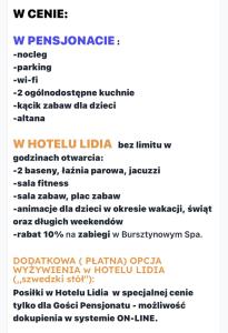 a screenshot of a cell phone with a list of commands at Pensjonat Tadeusz i Apartamenty w Darłówku in Darlowko