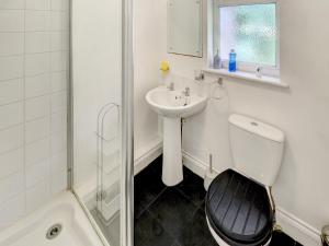 a bathroom with a sink and a toilet and a shower at Thistle Cottage in Ryde +7 photos