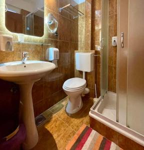 a bathroom with a toilet and a sink and a shower at Hotel Max in Baošići +43 photos