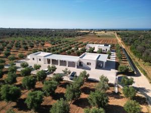 an aerial view of a white building in a field at Masseria Coccolo in Carovigno
