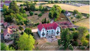an aerial view of a large house with a red roof at Chambre Napoléon III in Fleuriel