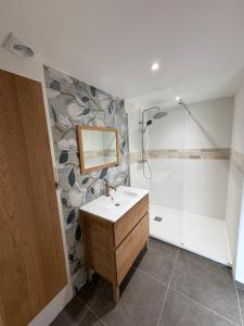 a bathroom with a sink and a shower at Paradis Provençal in Sainte-Maxime
