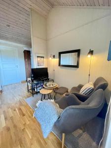 a living room with a couch and a table at Alpintunet Uvdal in Sønstebø