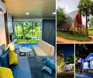 a collage of pictures of a house with a pool at Leopard Inn Wilpattu in Ilavankulam