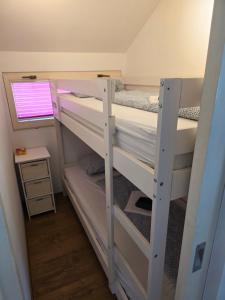 two bunk beds in a small room with a window at Spa Cottage Lavender in Terme Čatež in Čatež ob Savi +17 photos