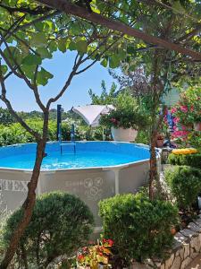 a swimming pool in a yard with a tree at Apartman Manuela in Matulji