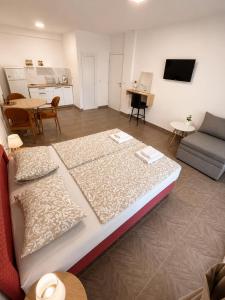 a large bed in a room with a couch and a table at Villa Stefanoski in Konsko