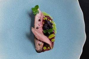 a dessert with meat and fruit on a plate at Trunk House in Tokyo +21 photos
