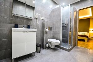 a bathroom with a shower and a toilet in it at VillaJazz Apartments in Murau +26 photos