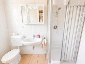 a bathroom with a toilet and a sink and a shower at Feistritzer in Seeboden