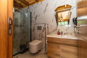 a bathroom with a toilet and a sink and a shower at Pallas Suit in Ardeşen +109 photos