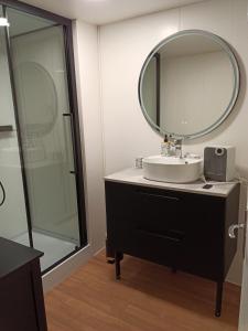 a bathroom with a sink and a mirror at Gîte du piémont in Mouzon