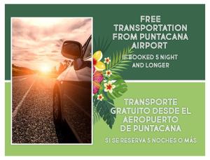 a flyer for a trip to the tropics with a car on a road at FIESTA LOS CORALES - VILLAS and SUITES in Punta Cana